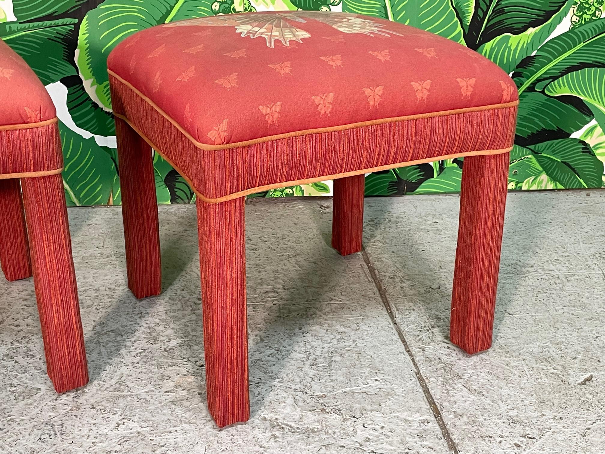 Upholstery Hollywood Regency Upholstered Butterfly Footstools For Sale
