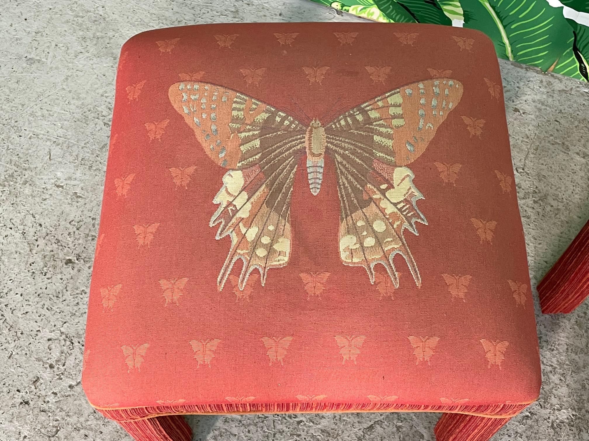 Hollywood Regency Upholstered Butterfly Footstools For Sale 1