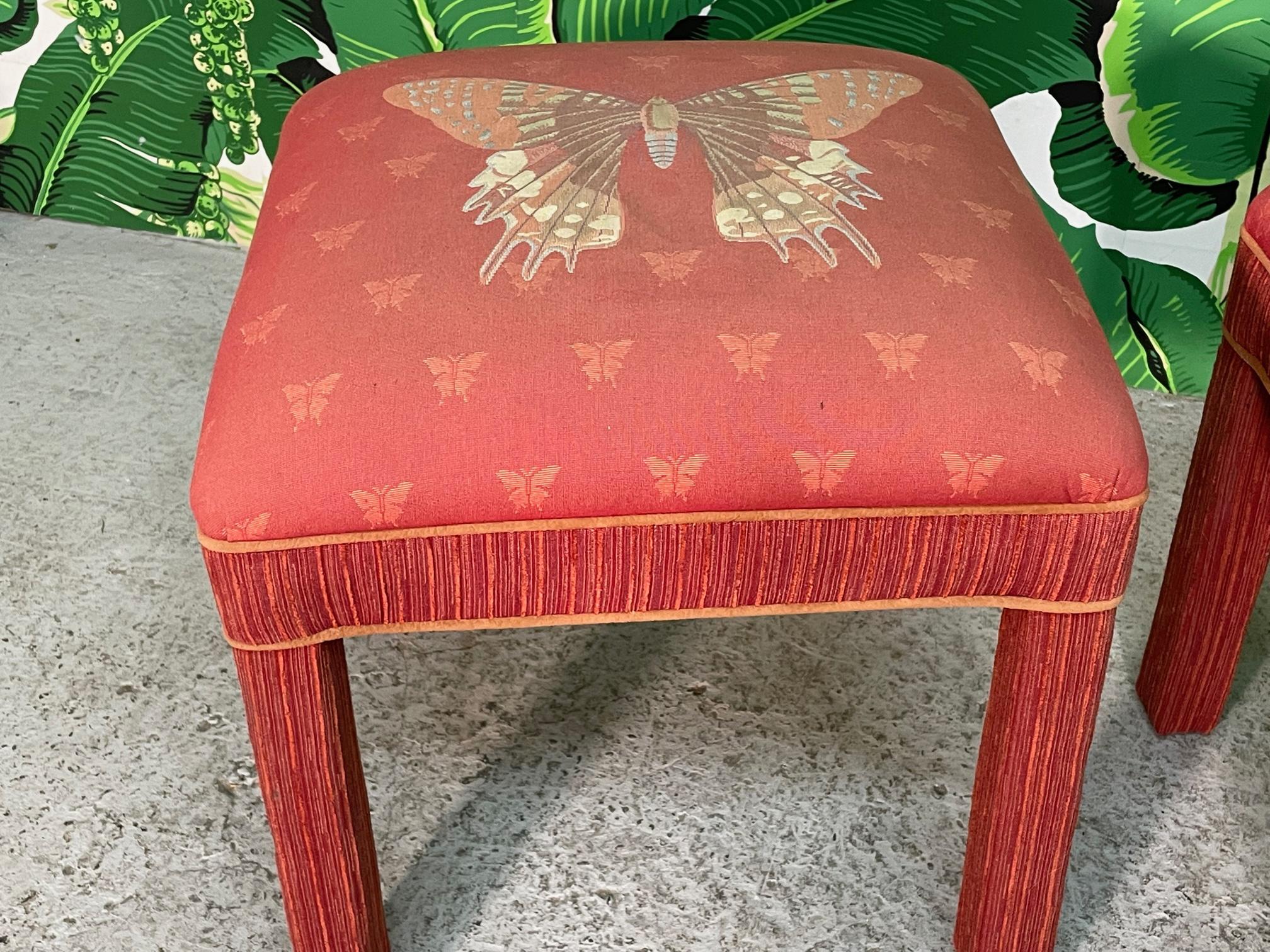 Hollywood Regency Upholstered Butterfly Footstools For Sale 2