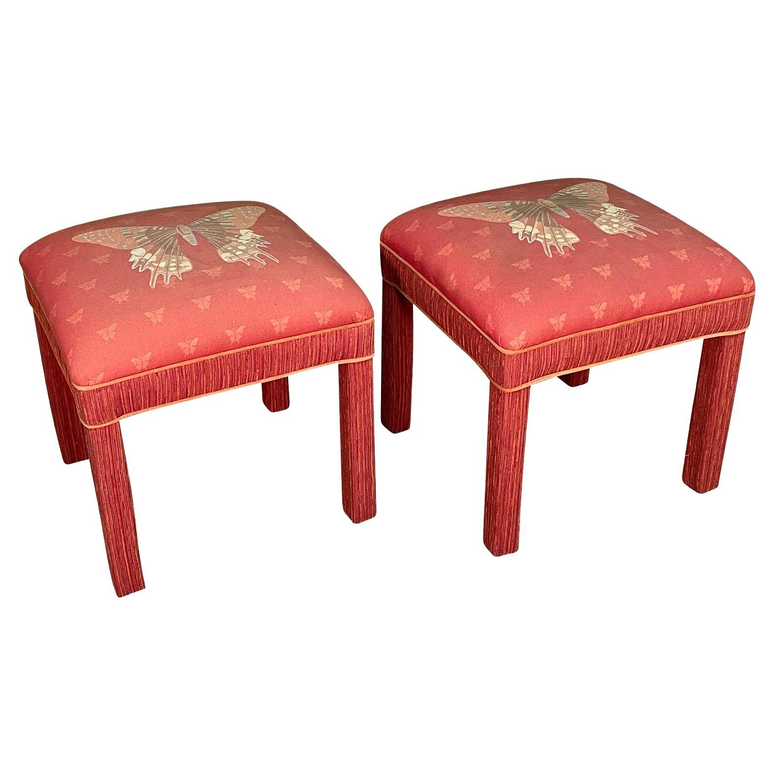 Hollywood Regency Upholstered Butterfly Footstools For Sale