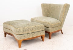 Hollywood Regency gepolsterter Stuhl und Ottomane