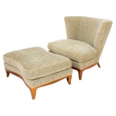 Hollywood Regency Upholstered Chair & Ottoman