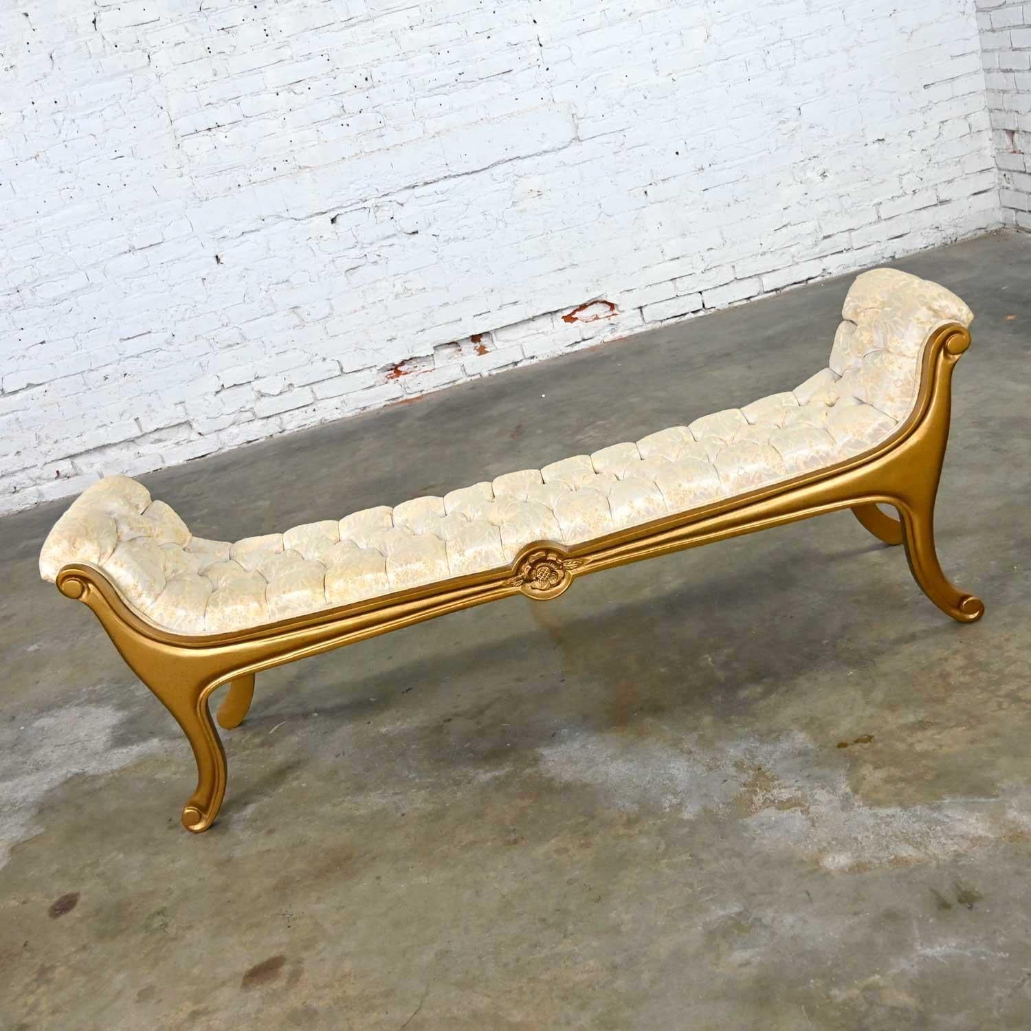 American Hollywood Regency Upholstered Gilded Gondola Bench Attributed to Prince Howard