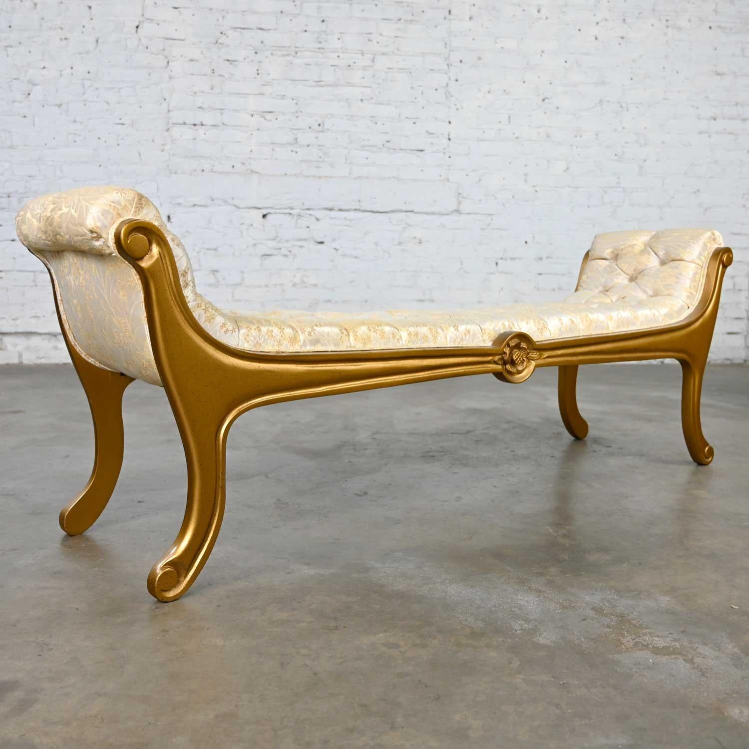 Hollywood Regency Upholstered Gilded Gondola Bench Attributed to Prince Howard In Good Condition In Topeka, KS