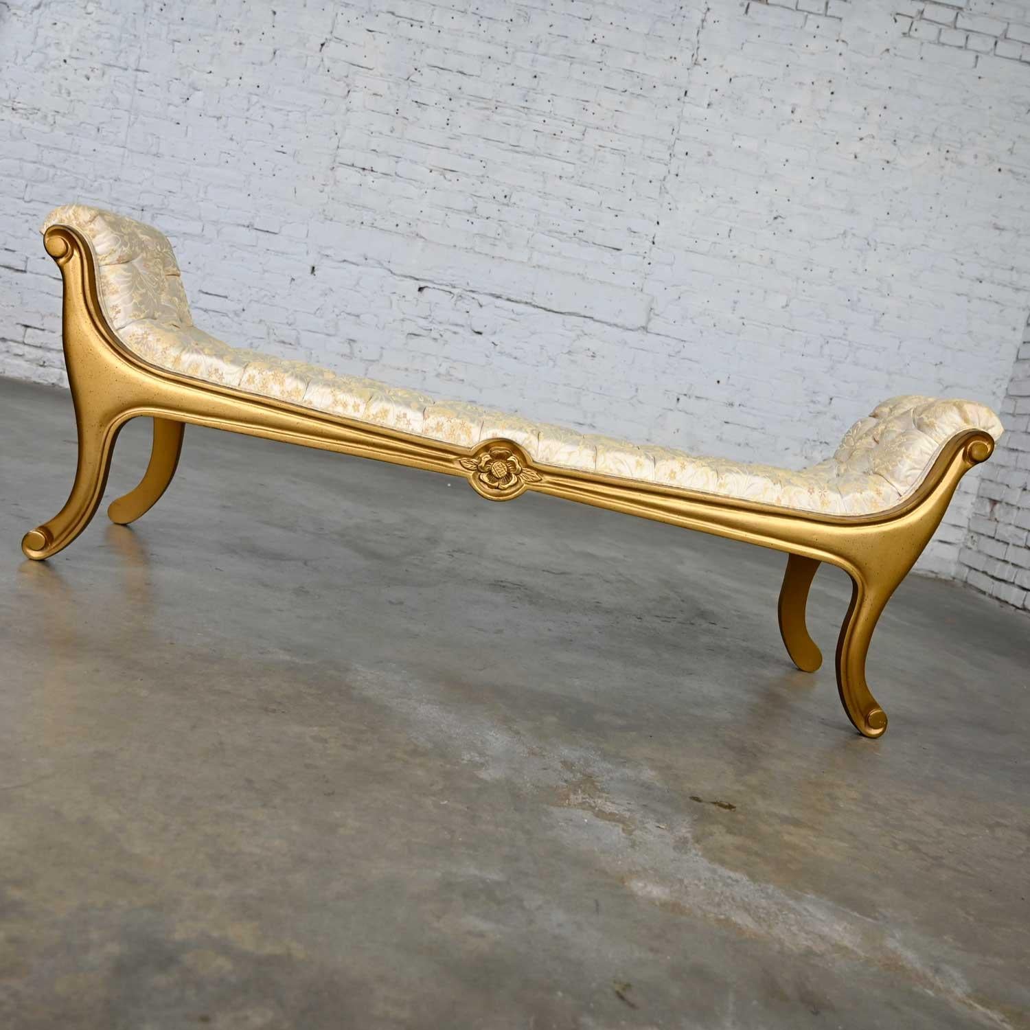 20th Century Hollywood Regency Upholstered Gilded Gondola Bench Attributed to Prince Howard