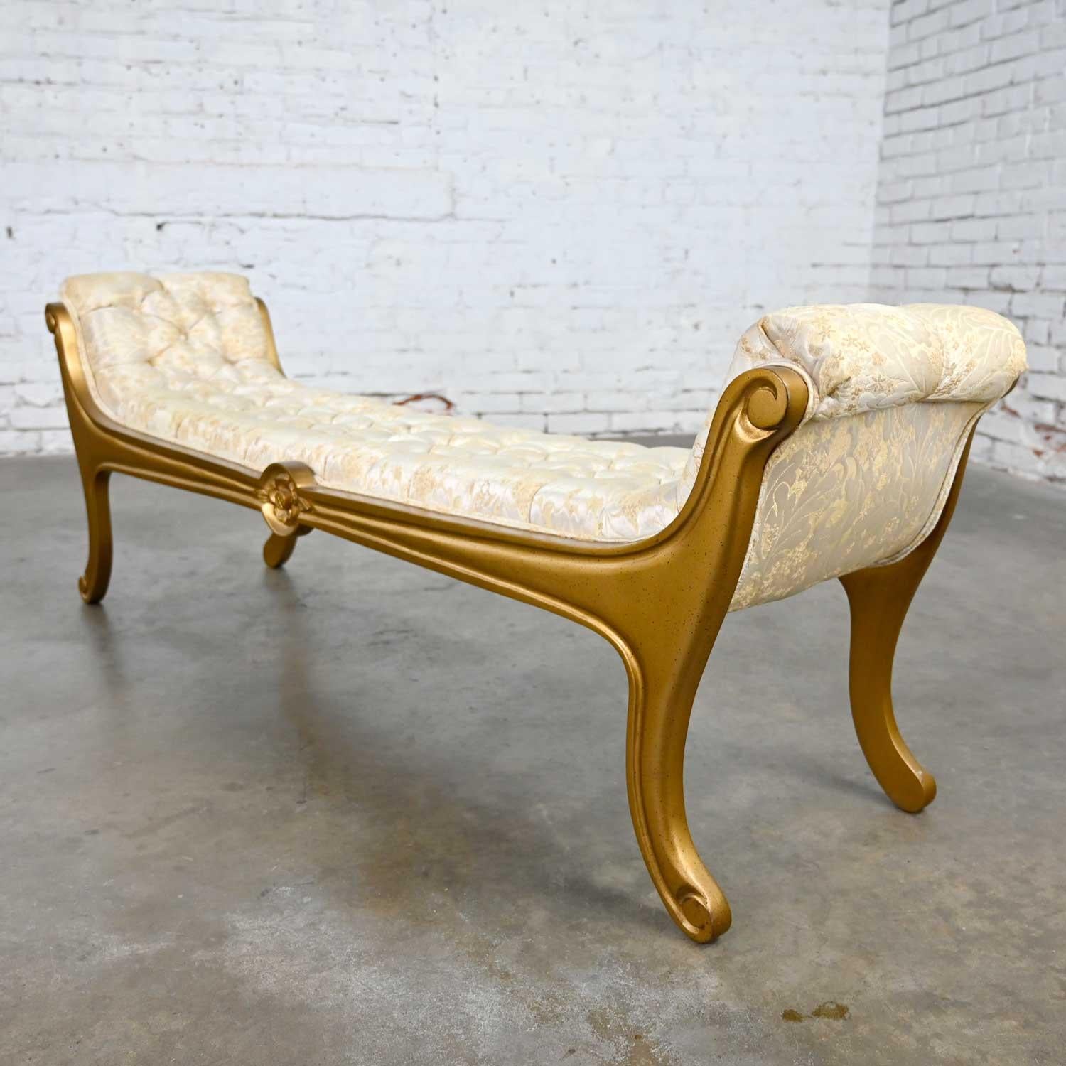 Fabric Hollywood Regency Upholstered Gilded Gondola Bench Attributed to Prince Howard
