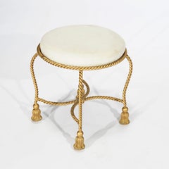 Hollywood Regency Upholstered Gilt Metal Rope Twist & Tassel Vanity Stool 20th C