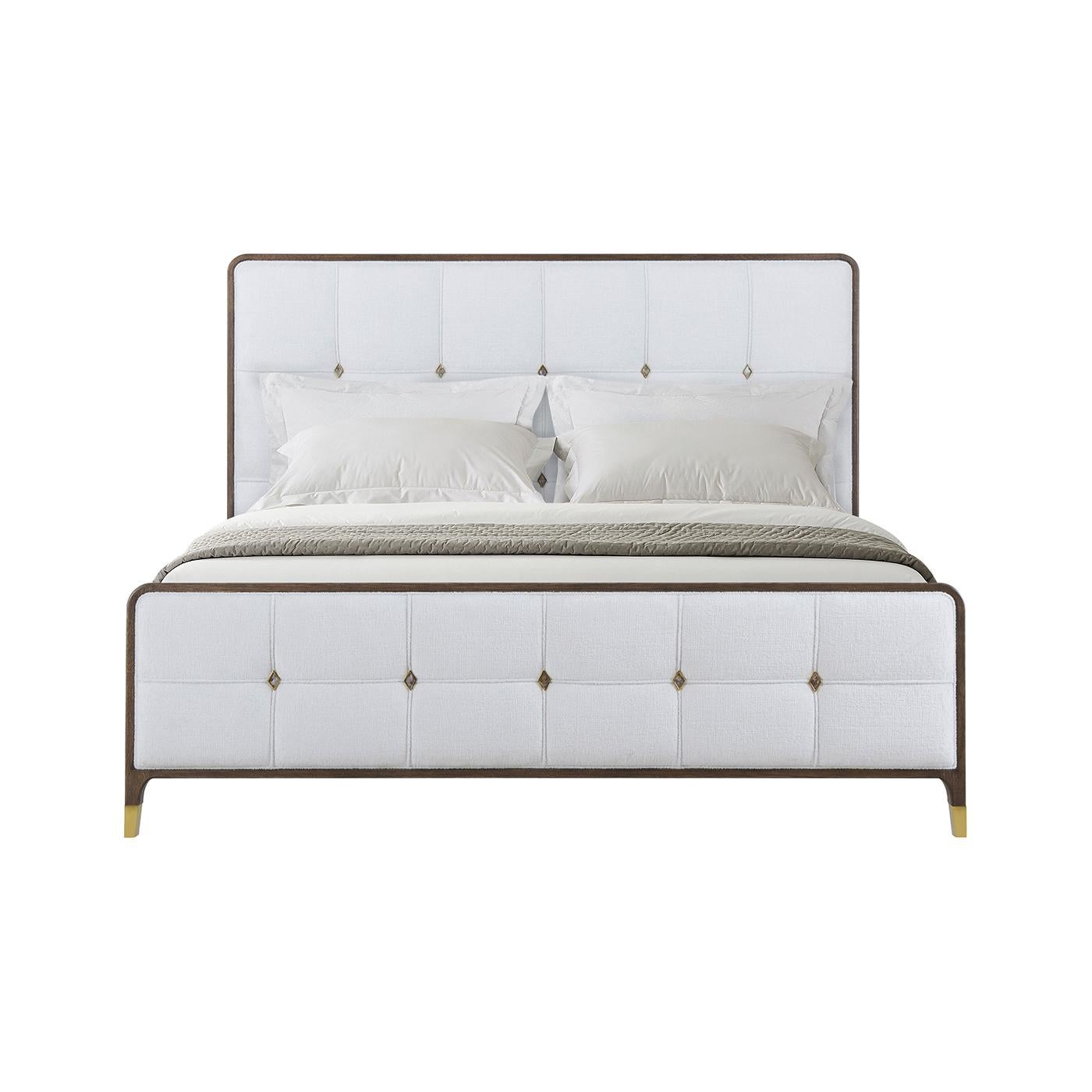 Vietnamese Hollywood Regency Upholstered King Bed For Sale