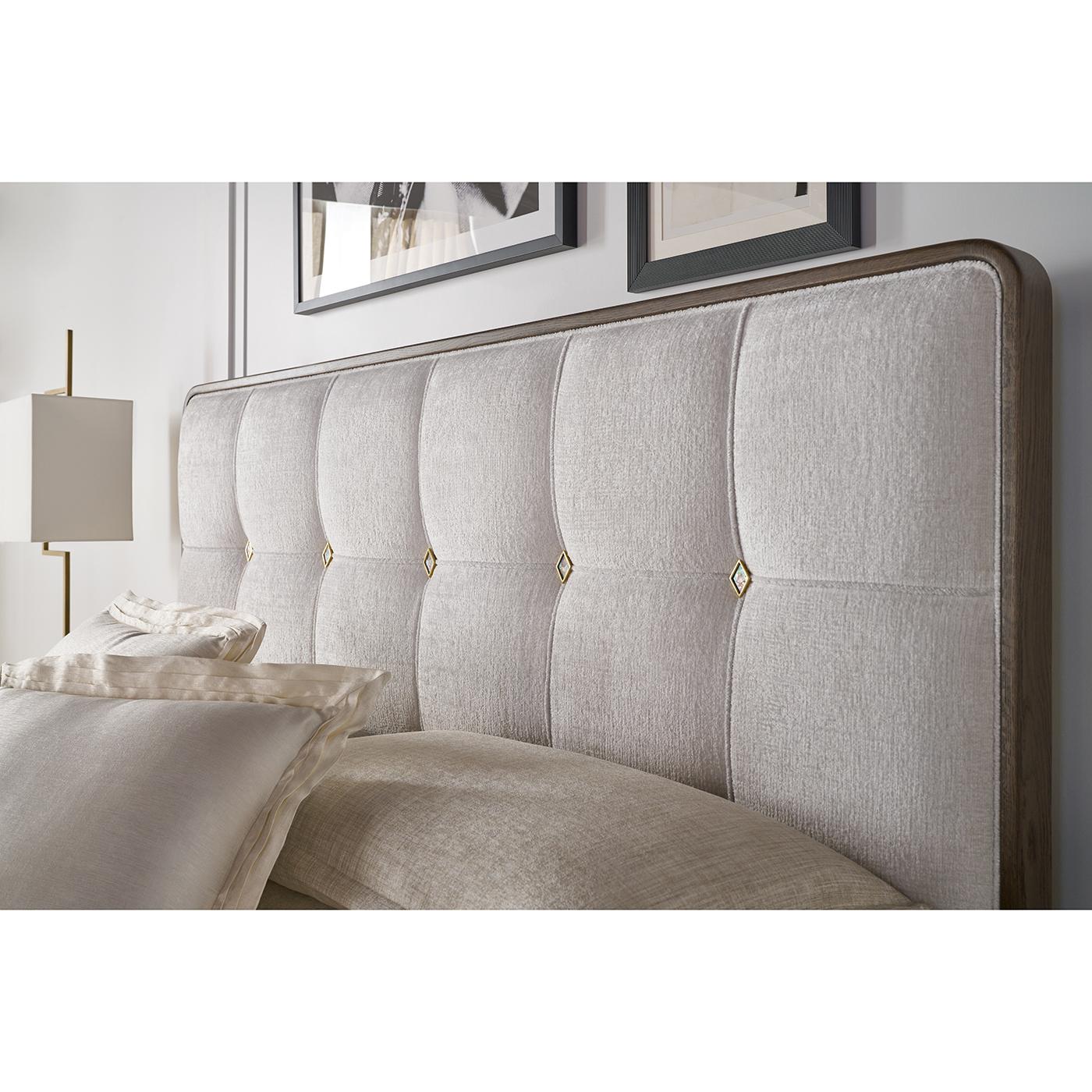 Contemporary Hollywood Regency Upholstered King Bed For Sale