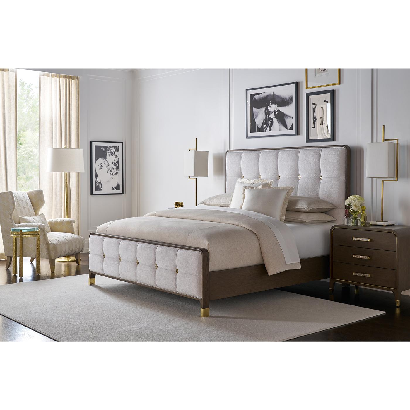 Brass Hollywood Regency Upholstered King Bed For Sale