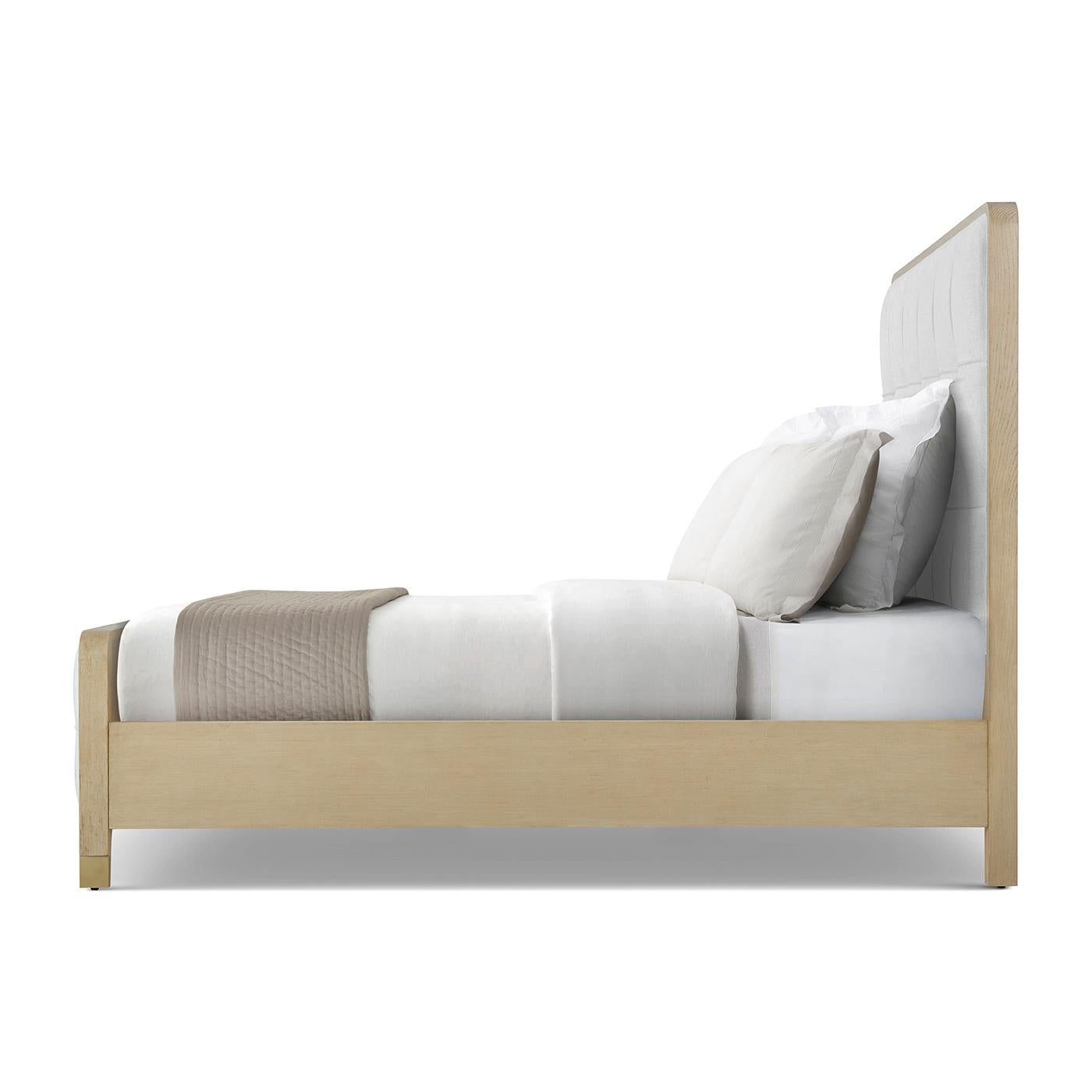 Vietnamese Hollywood Regency Upholstered King Bed - Light Finish For Sale