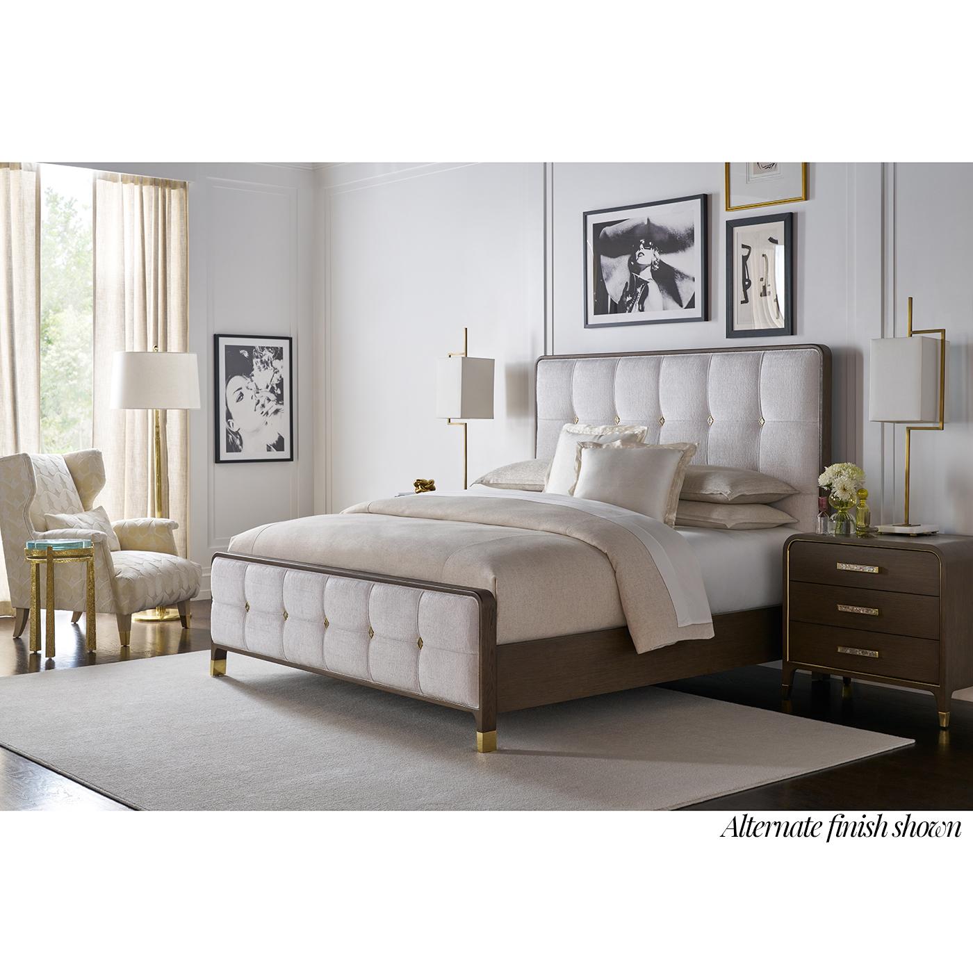 Hollywood Regency Upholstered King Bed - Light Finish In New Condition For Sale In Westwood, NJ