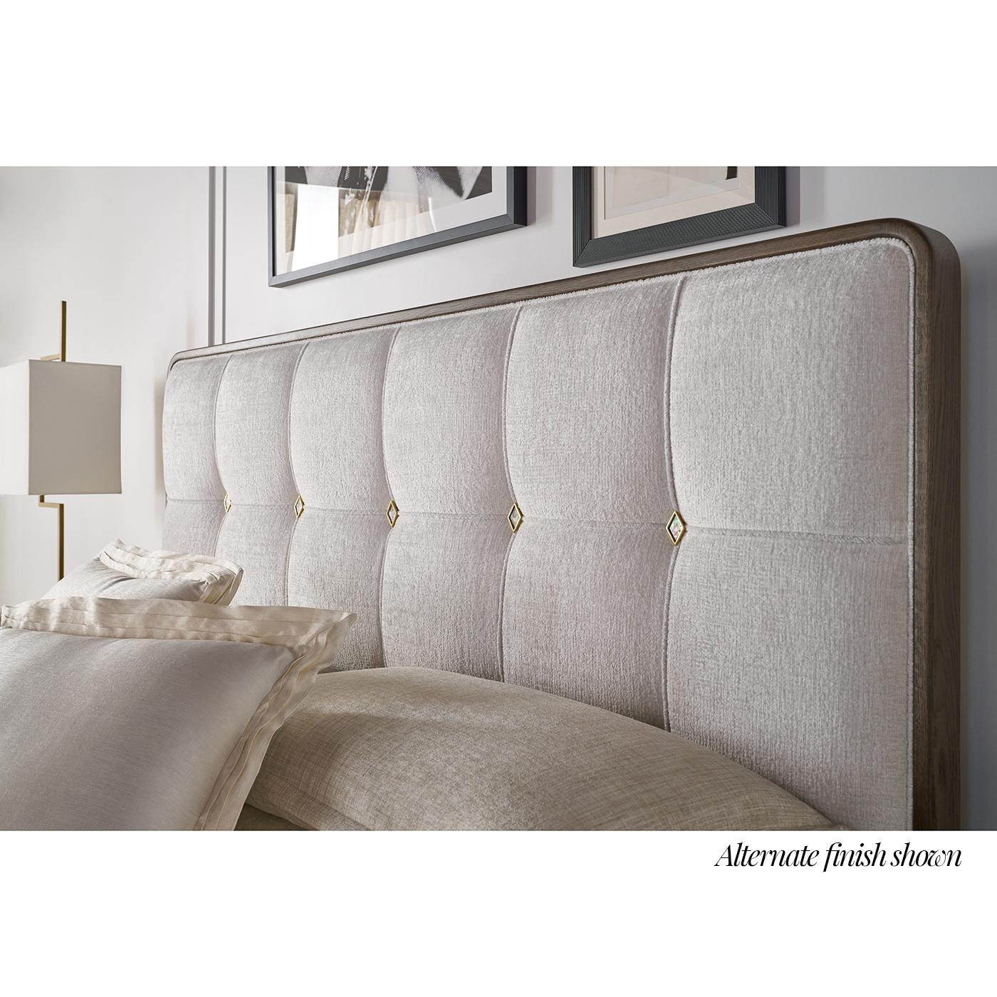 Hollywood Regency Upholstered King Bed - Light Finish For Sale 1