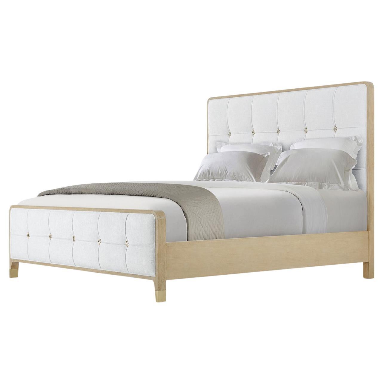 Hollywood Regency Upholstered King Bed - Light Finish