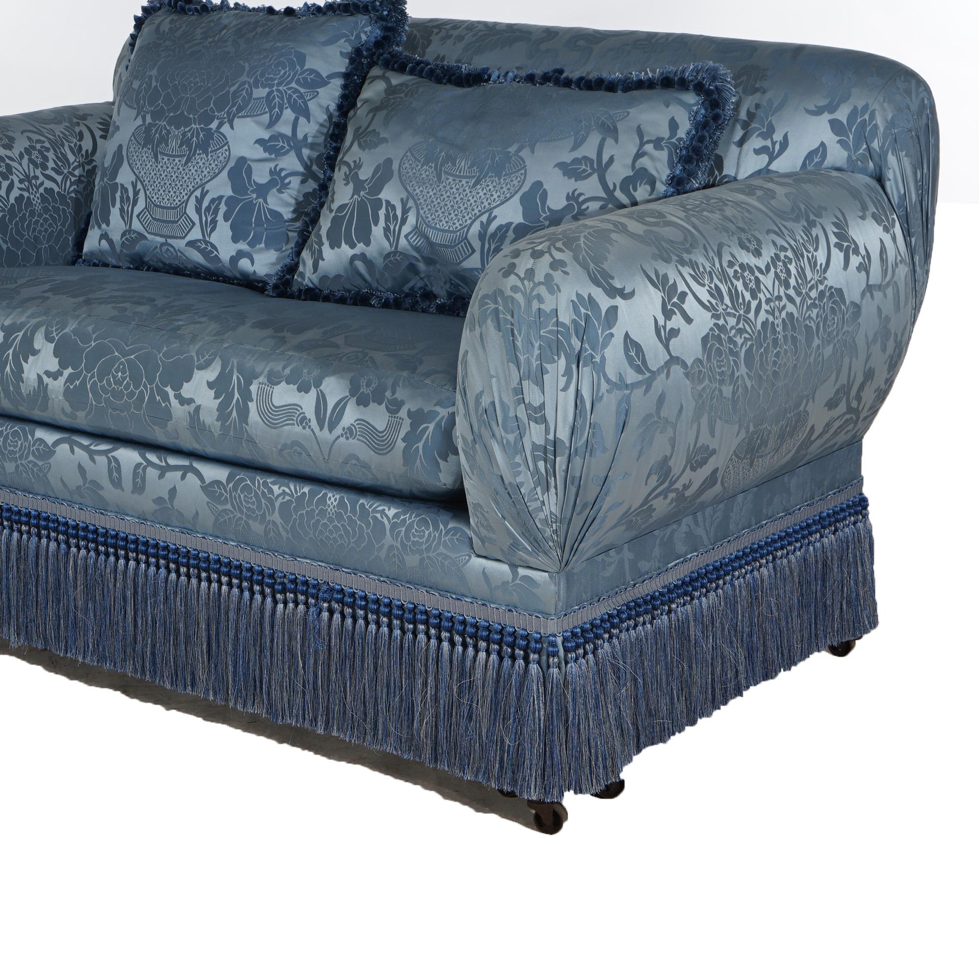 Hollywood Regency Upholstered Overstuffed Settee with Fringe Skirt 20thC In Good Condition For Sale In Big Flats, NY