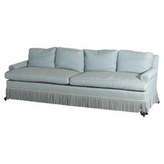 Hollywood Regency Upholstered Pillow Back Long Sofa with Fringe Skirt 20thC