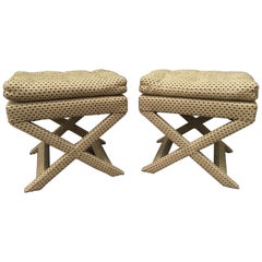 Hollywood Regency Upholstered X Benches