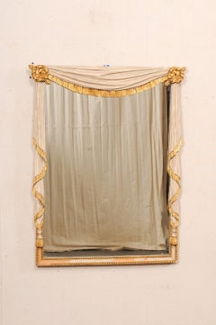 Hollywood Regency Valance & Tassle Carved Mirror w/Orig. Cream/Gold Finish