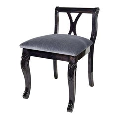 Hollywood Regency Vanity Stool in Ebony Walnut and Mohair