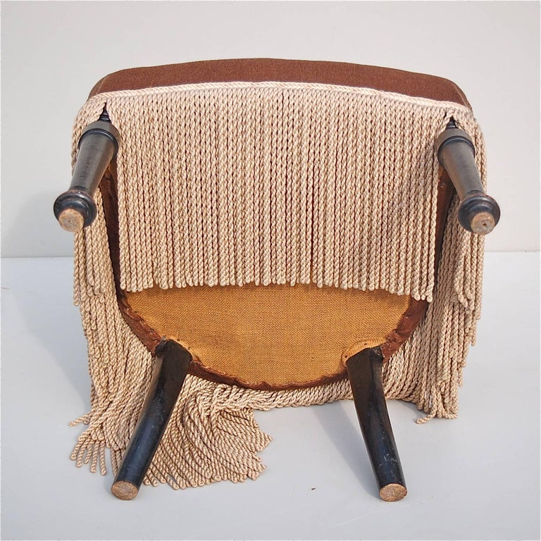 Hollywood Regency Velvet Slipper Chair with Tassel Fringe For Sale at