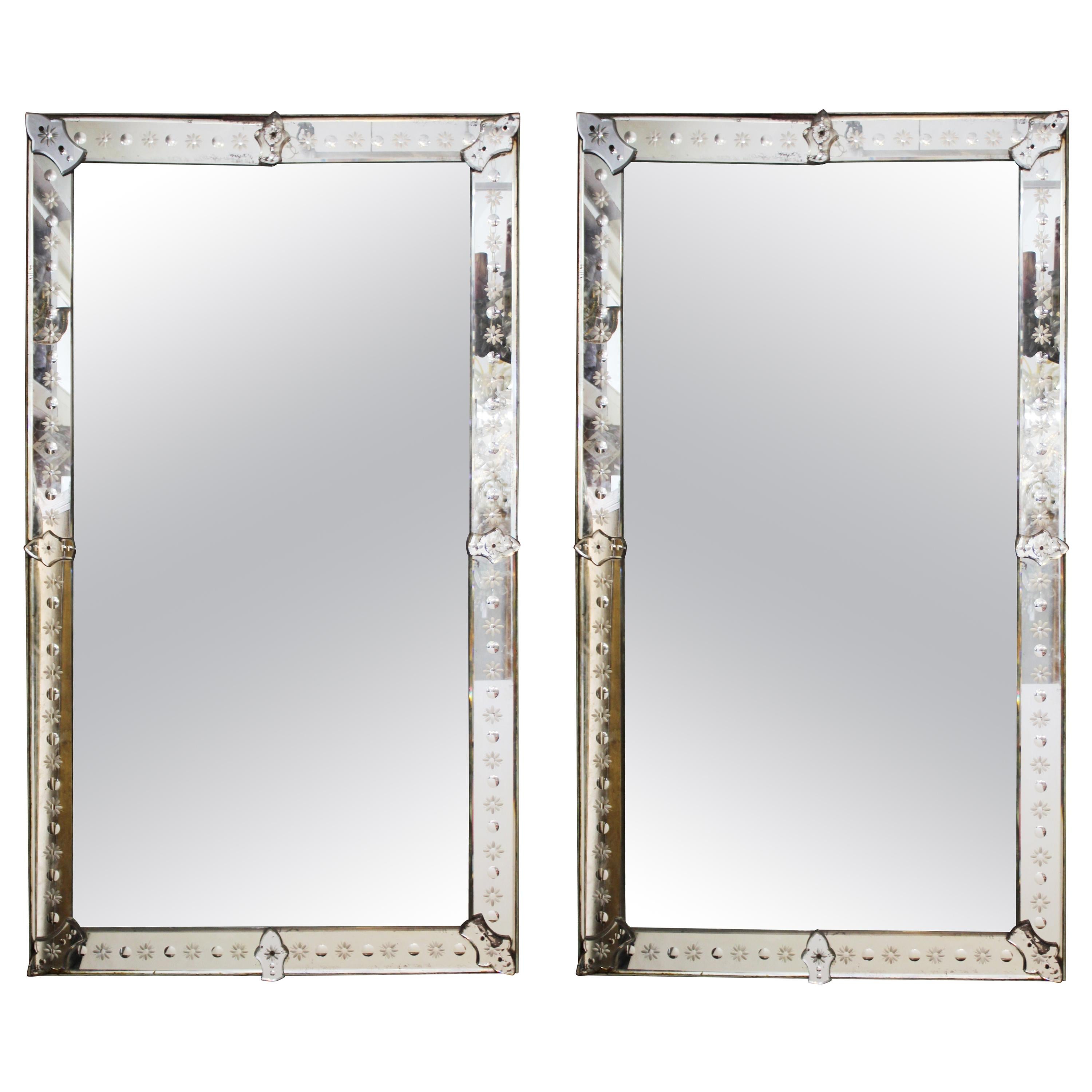 Hollywood Regency Venetian Mirrors with Etched Borders