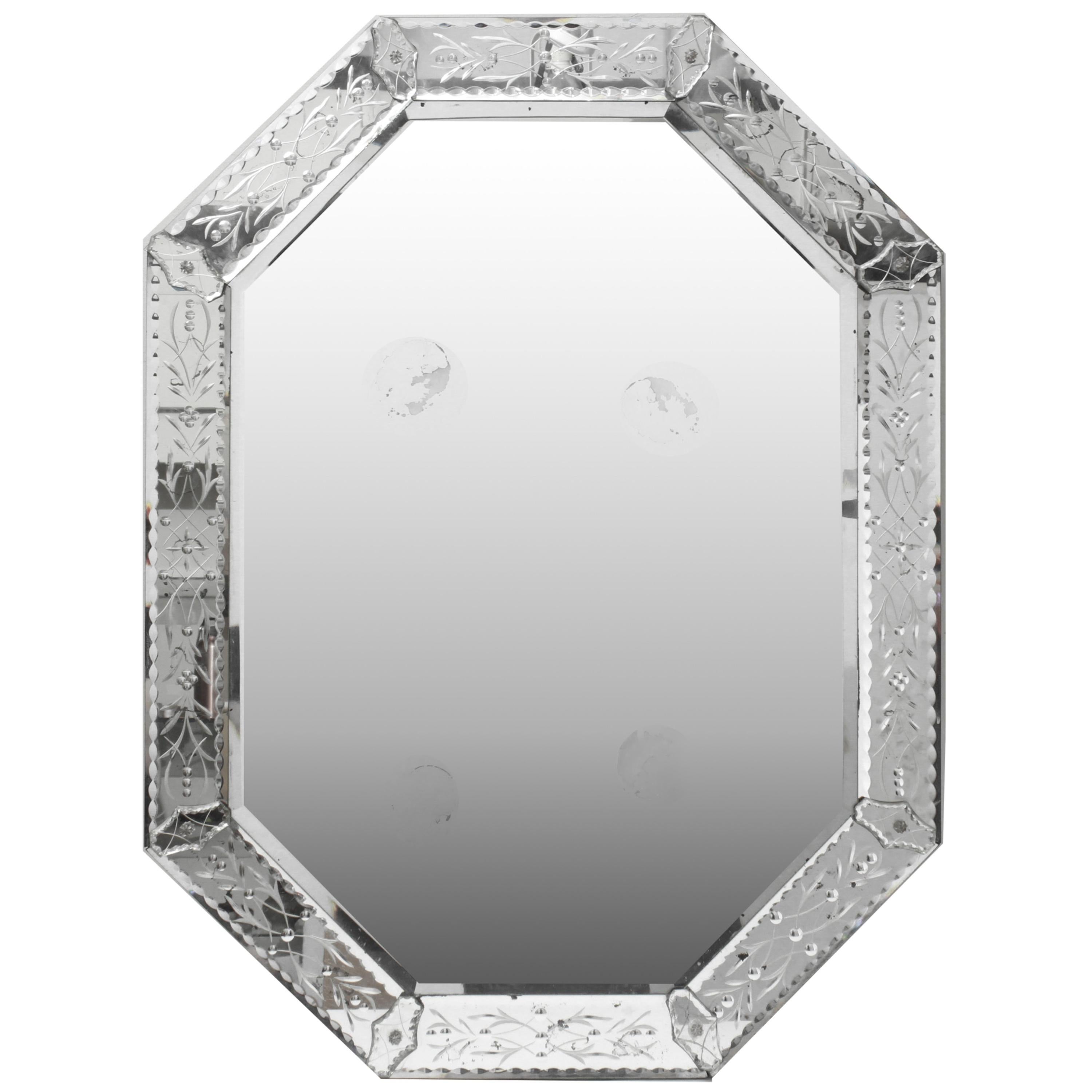Hollywood Regency Venetian Octagonal Etched Mirror