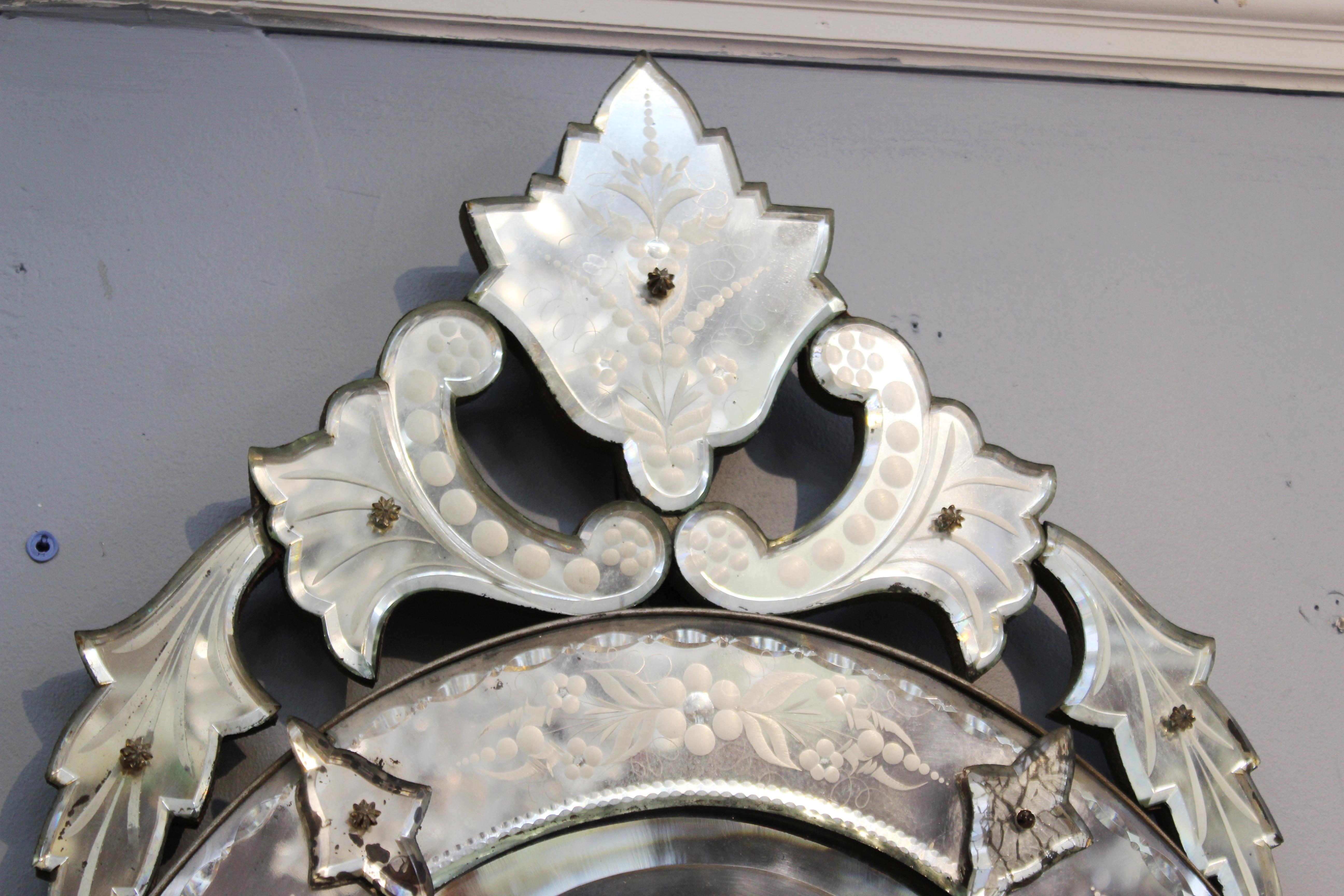 Italian Hollywood Regency Venetian Oval Beveled Mirror