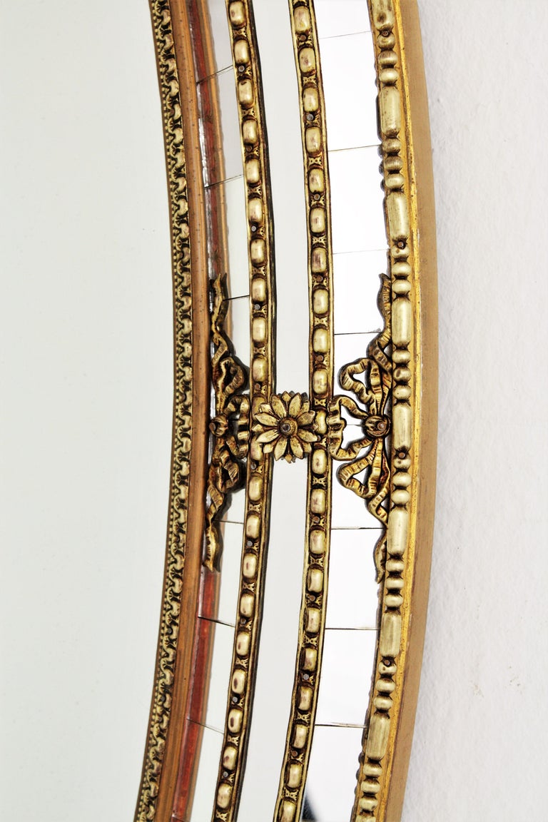 Style Oval Mirror with Beveled Glass and Brass Accents, 1950s