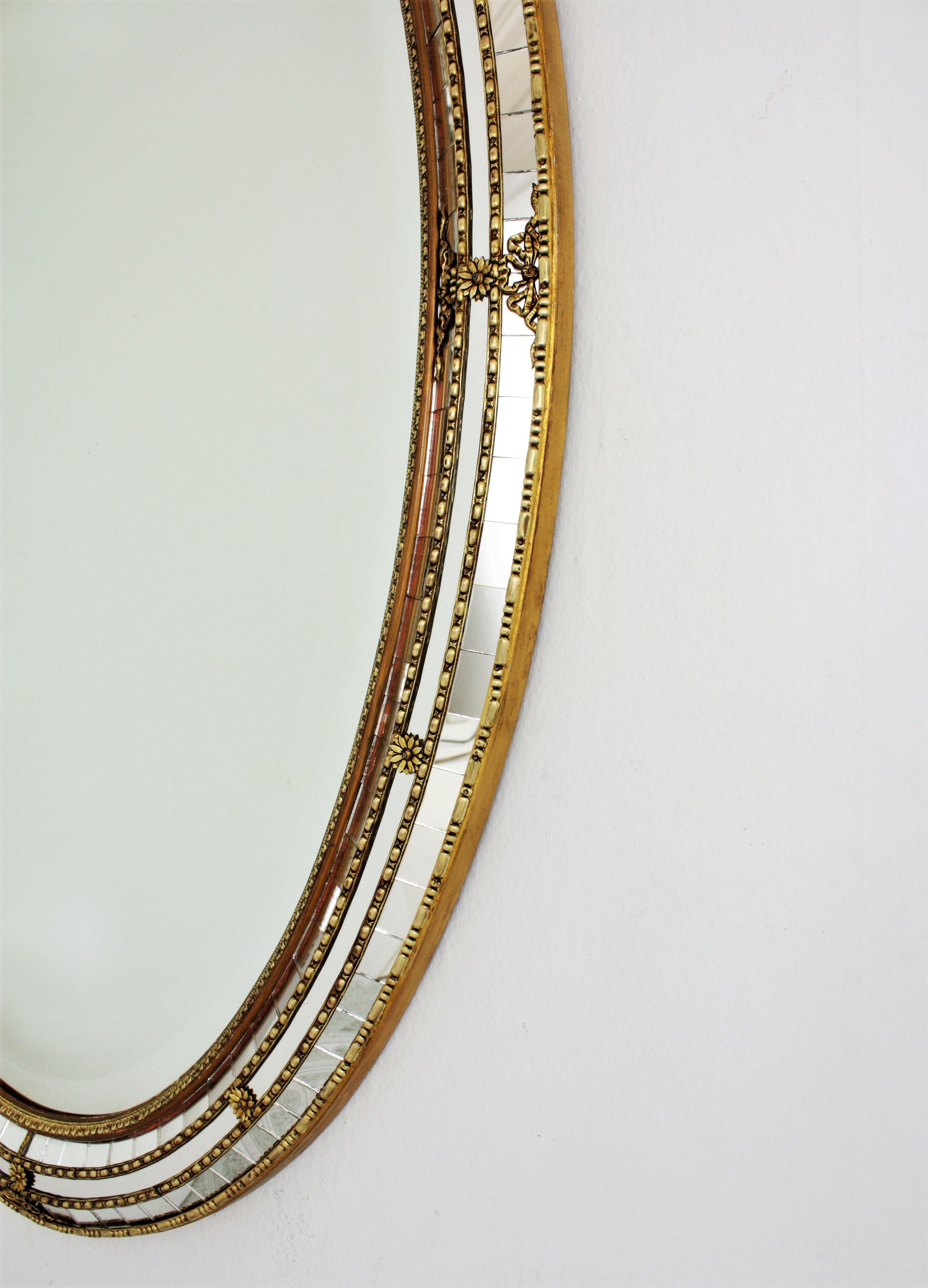 Venetian Style Oval Mirror with Beveled Glass and Brass Accents, 1950s 3