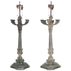 Hollywood Regency Verdigris Bronze Lamps