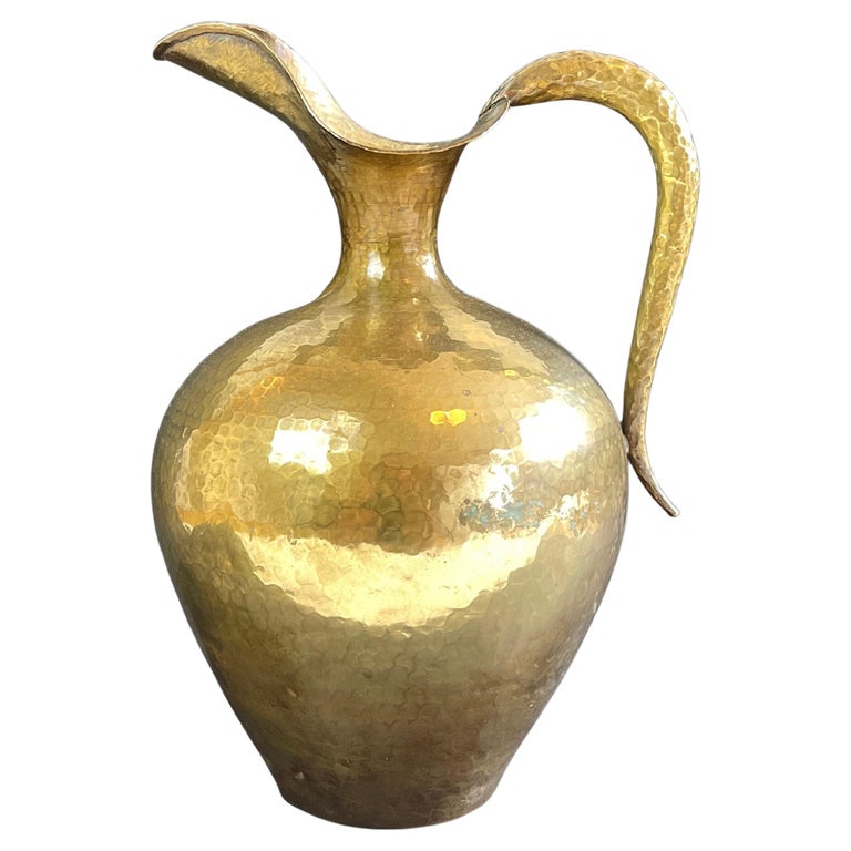 Italian Egidio Casagrande Hammered Brass Pitcher Italian Egidio Casagrande Hammered Brass Pitcher