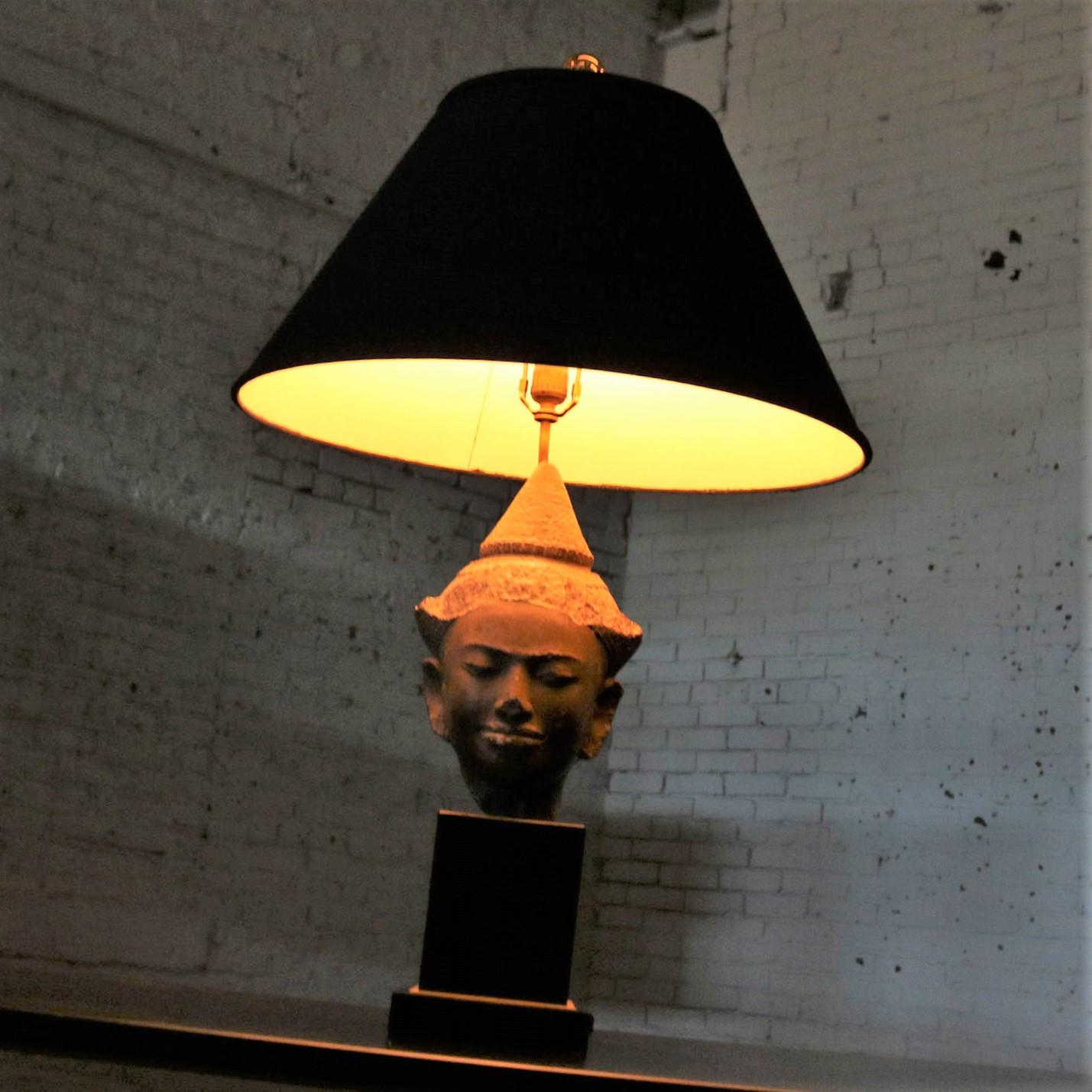Hollywood-Regency-Tischlampe mit Buddha-Kopf von Paul Hanson im Angebot 3