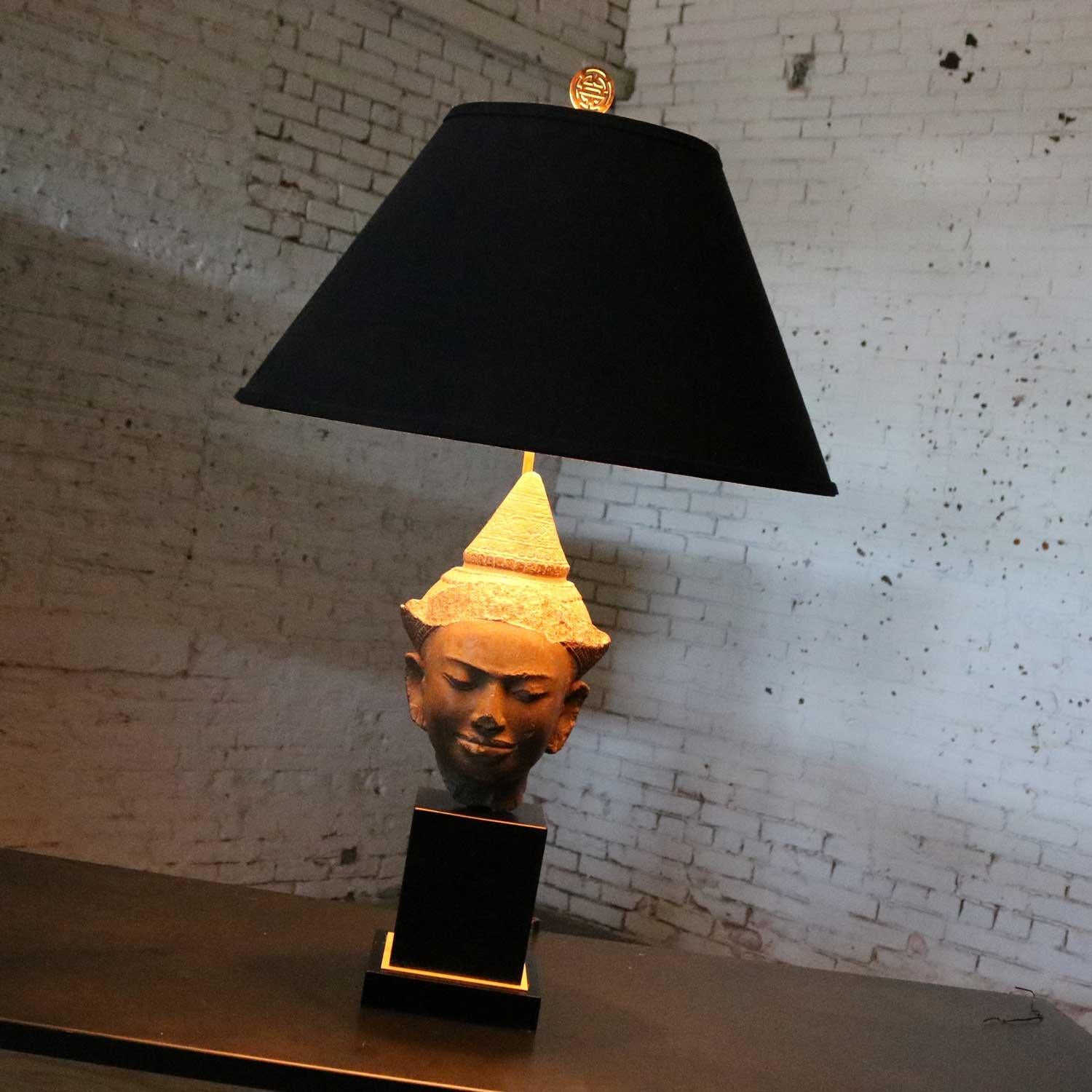 Brass Hollywood Regency Vintage Buddha Head Table Lamp by Paul Hanson For Sale