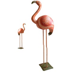 Hollywood Regency Vintage Flamingo Sculpture, Hand-Painted Metal Statue