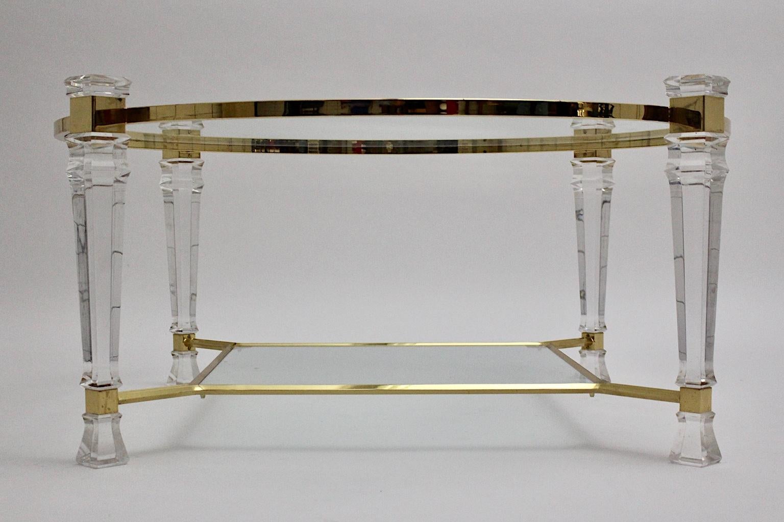 Hollywood Regency Style Lucite Glass Coffee Table circa 1970 France For Sale 3