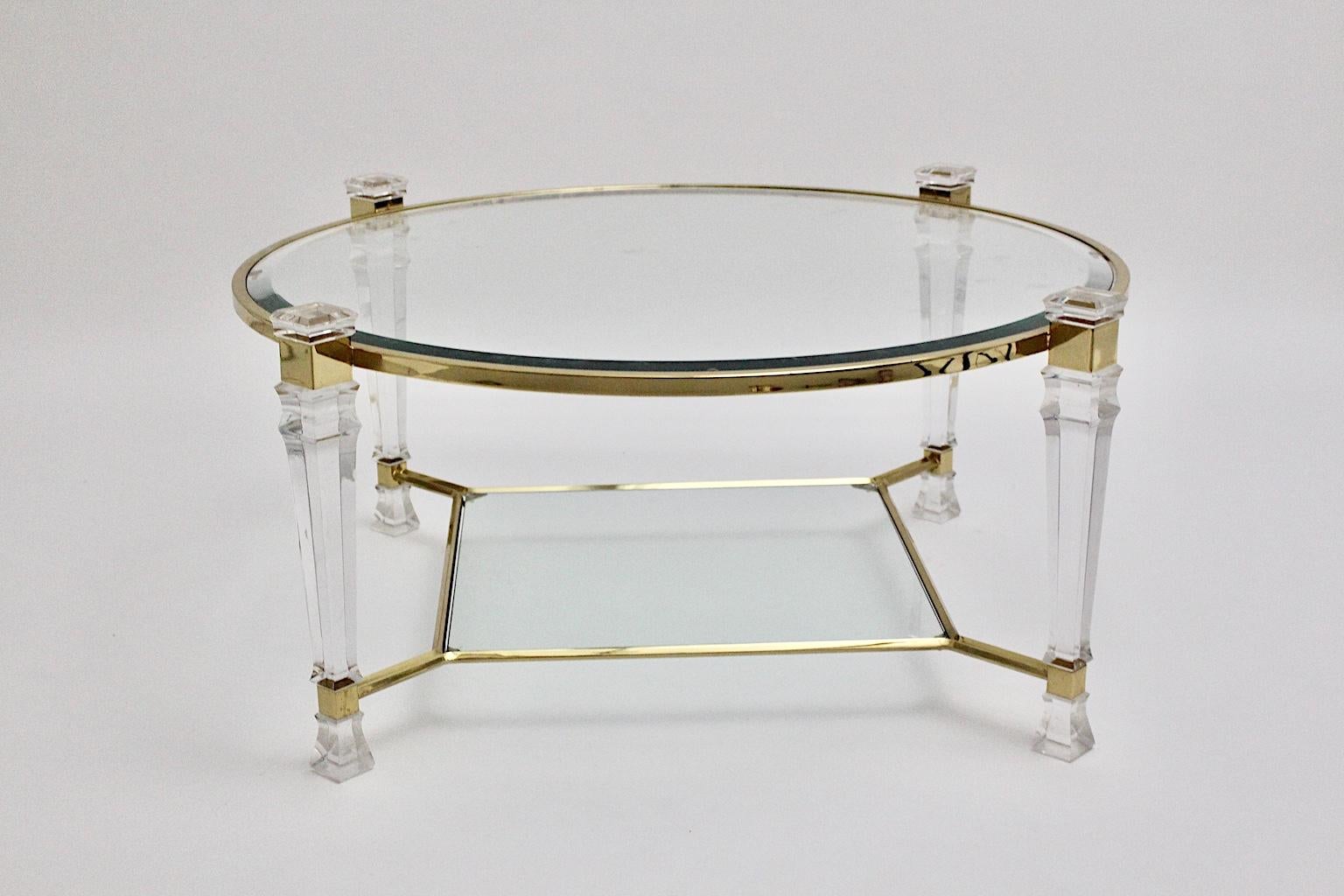 French Hollywood Regency Style Lucite Glass Coffee Table circa 1970 France For Sale