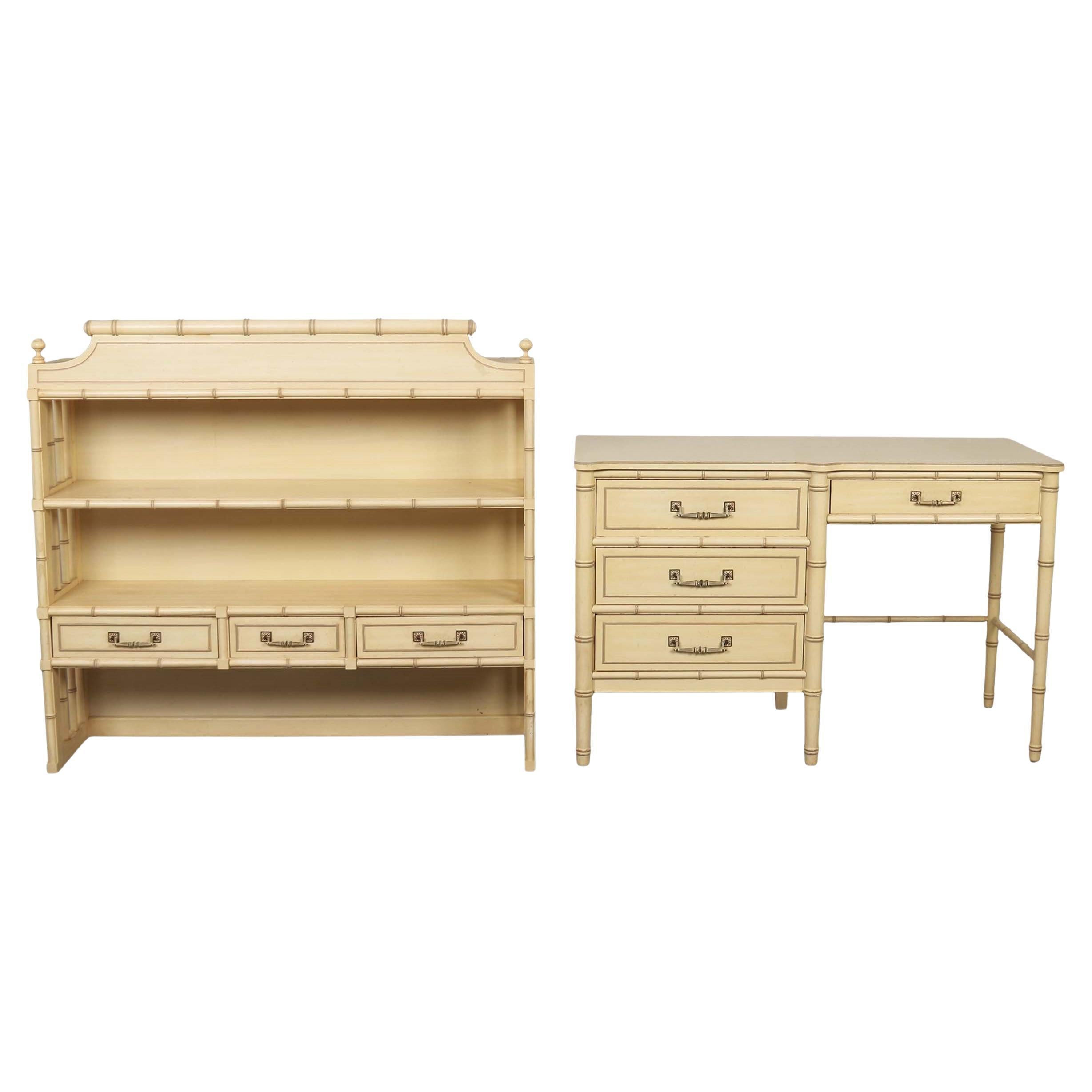 Hollywood Regency Vintage Henry Link Faux Bamboo Desk Hutch