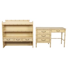 Hollywood Regency Vintage Henry Link Faux Bamboo Desk Hutch