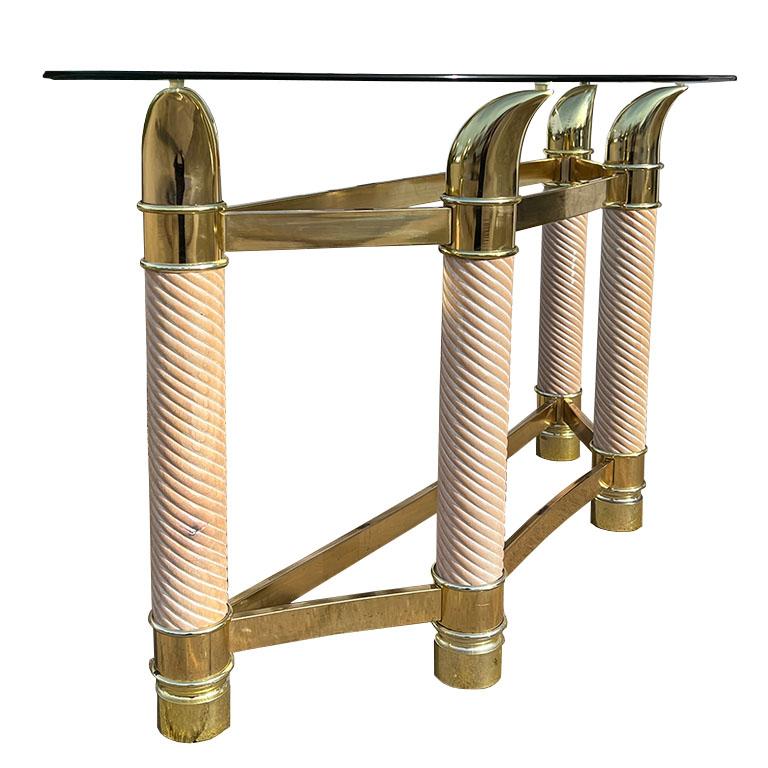 Hollywood Regency Vintage Italian Brass and Glass Konsolentisch mit Faux Tusks im Angebot 6