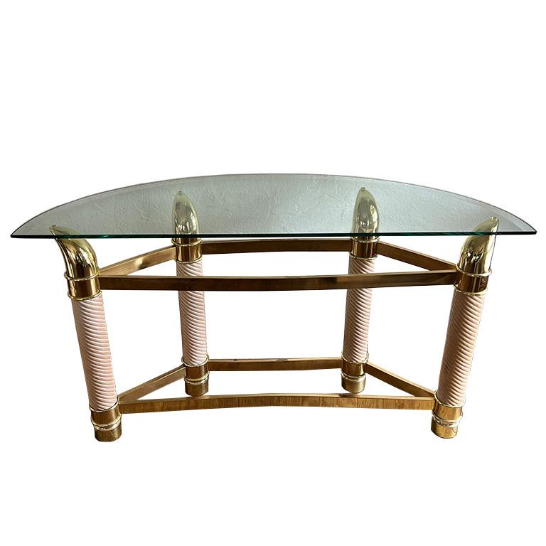 Hollywood Regency Vintage Italian Brass and Glass Konsolentisch mit Faux Tusks im Angebot 1
