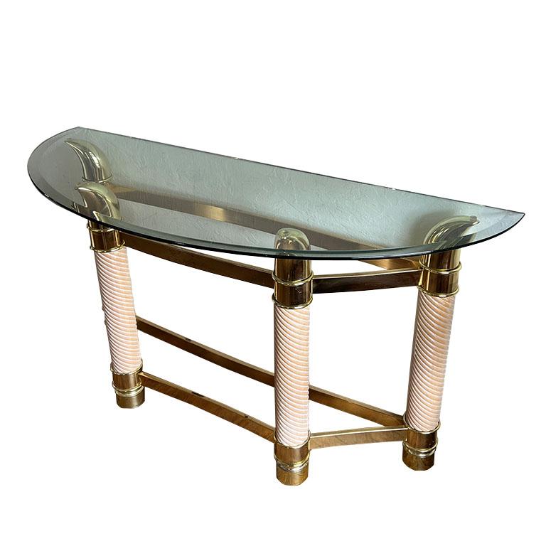 Hollywood Regency Vintage Italian Brass and Glass Konsolentisch mit Faux Tusks im Angebot 2