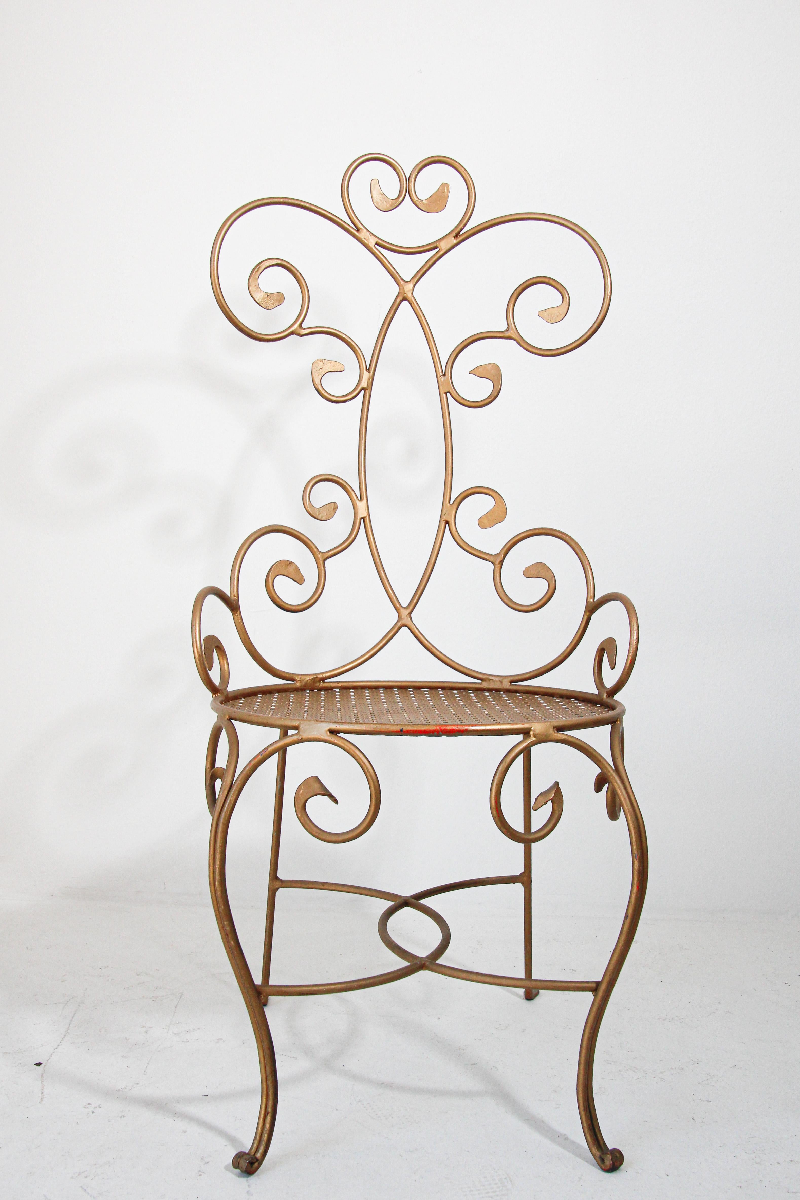 Hollywood Regency Vintage Italian Gilt Iron Sculptural Chair For Sale 13