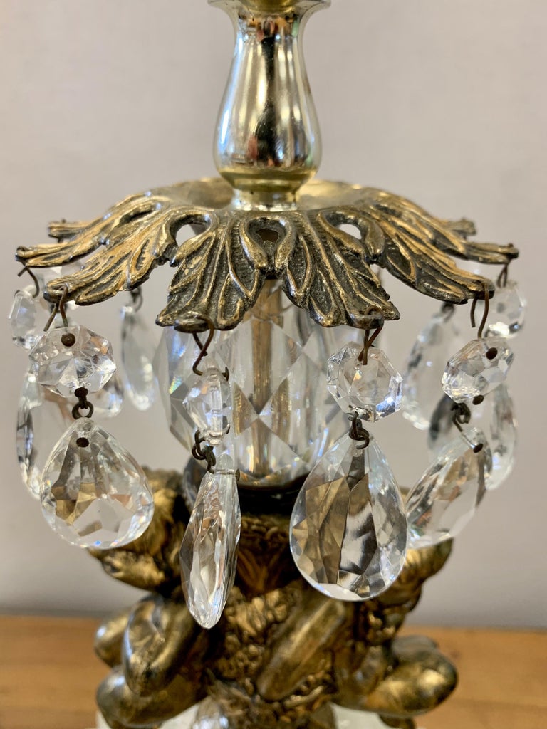 Hollywood Regency Vintage Round Crystal, Vintage Candelabra Table Lamps Crystals