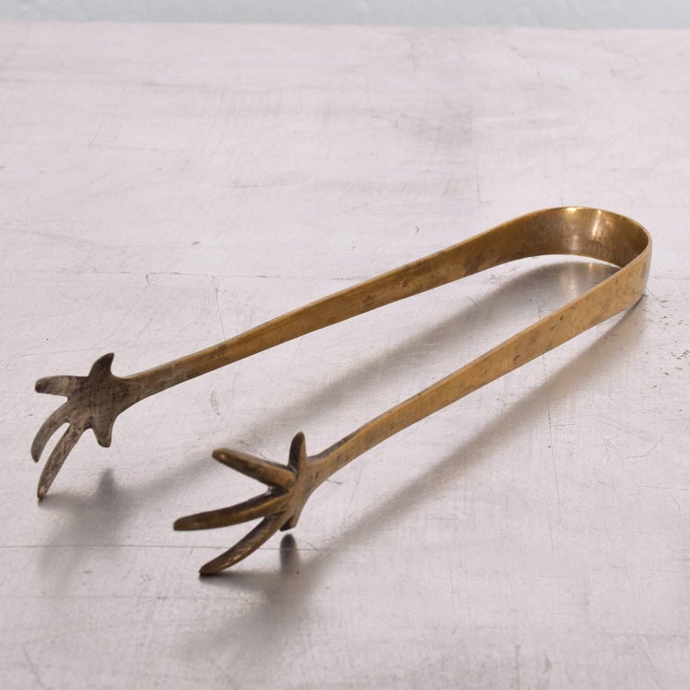 Hollywood Regency Vintage Solid Brass Ice Tongs, 1960s at 1stDibs