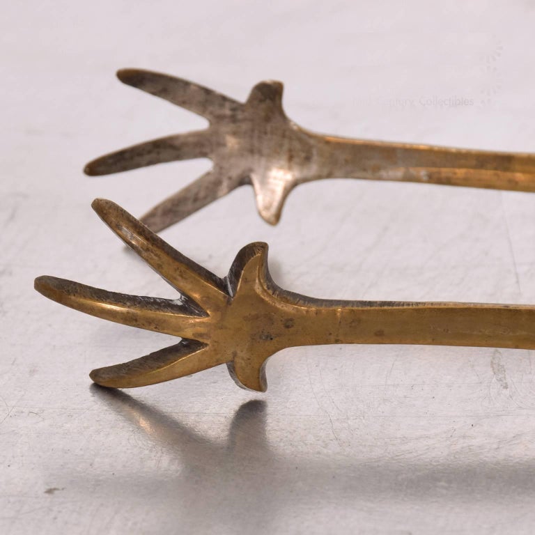 Hollywood Regency Vintage Solid Brass Ice Tongs, 1960s at 1stDibs