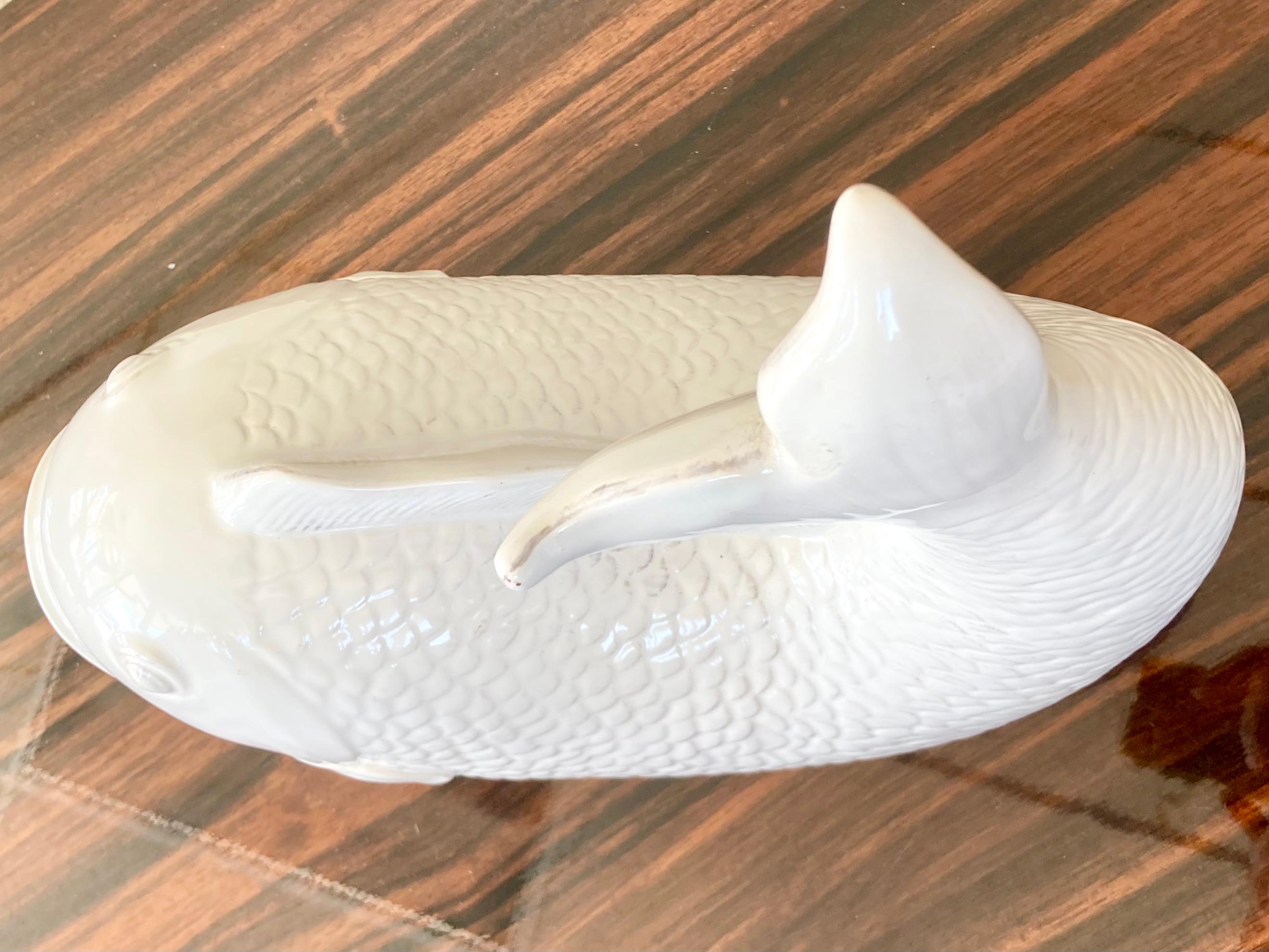 Pesce in ceramica smaltato bianco vintage Hollywood Regency in vendita 3