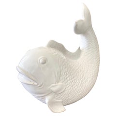 Pesce in ceramica smaltato bianco vintage Hollywood Regency