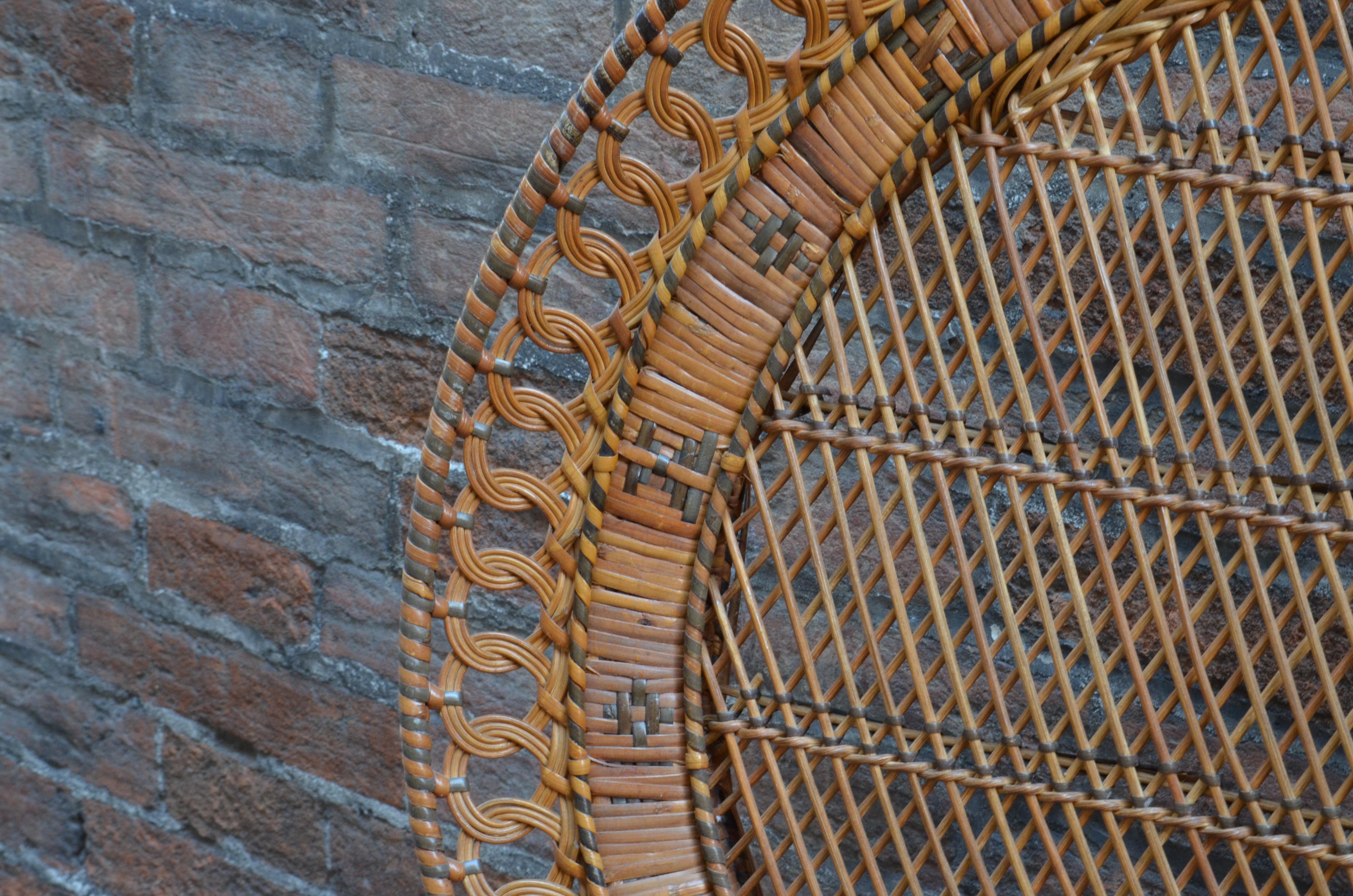 Hollywood Regency Vintage Wicker Peacock Armchairs and Stool, Italy, 1970s 9