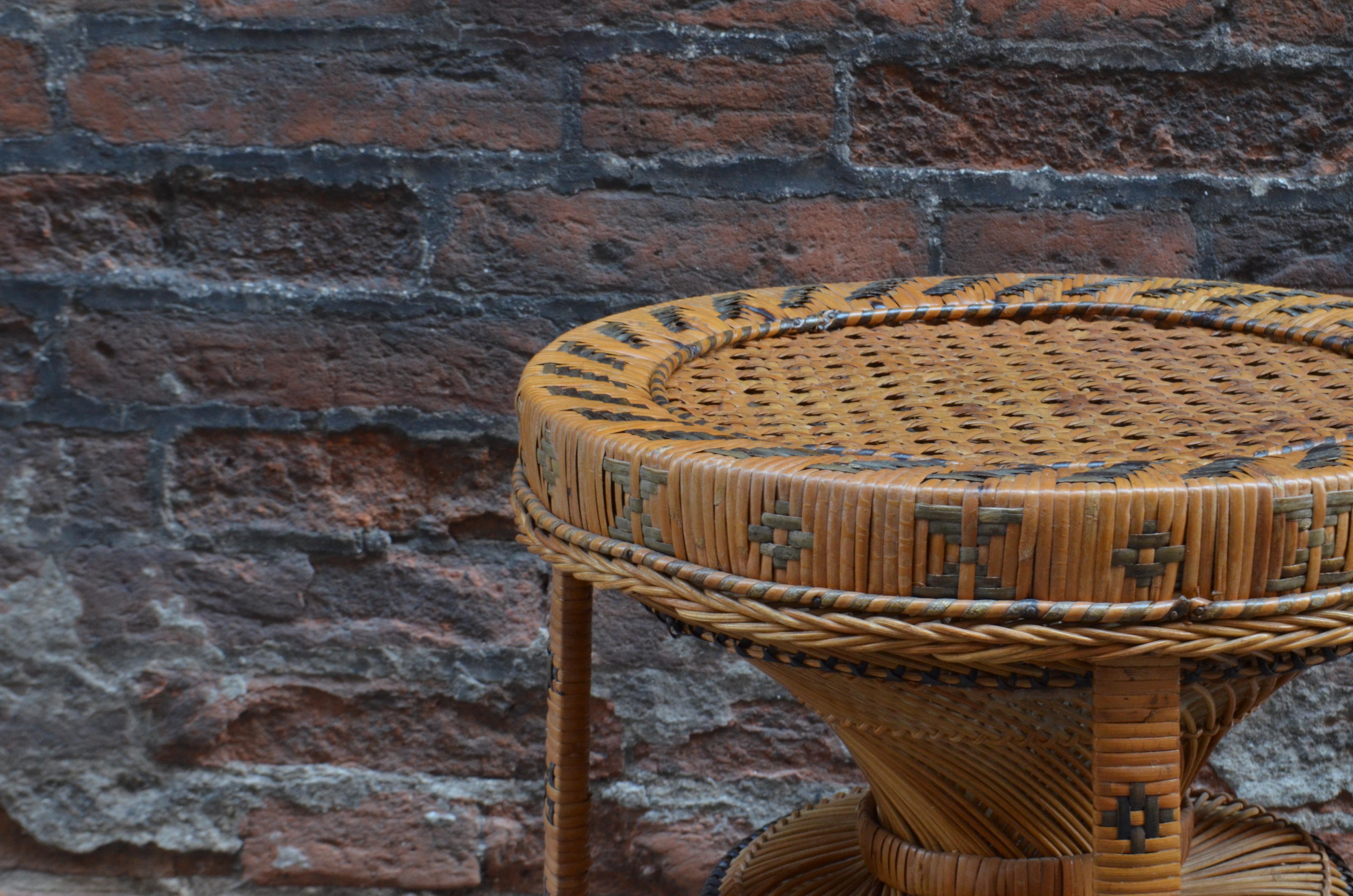 Hollywood Regency Vintage Wicker Peacock Armchairs and Stool, Italy, 1970s 4