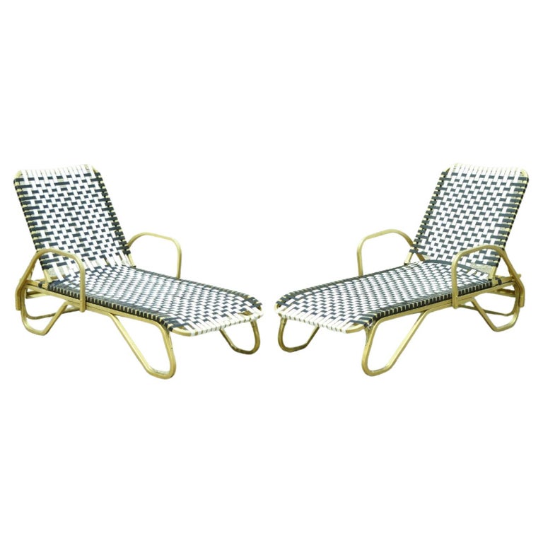 Hollywood Regency Vinyl Strap Aluminum Pool Patio Chaise Lounge Chairs, a  Pair For Sale at 1stDibs | vinyl lounge chairs, vinyl strap chaise lounge,  vinyl strap lounge chairs